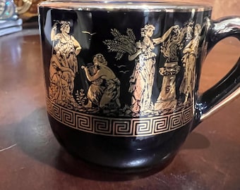 Demitasse just (tea cups  ) Dagounis, 24K Gold & Black, Hand Made in Greece, Vintage/ Greek design replacement cups