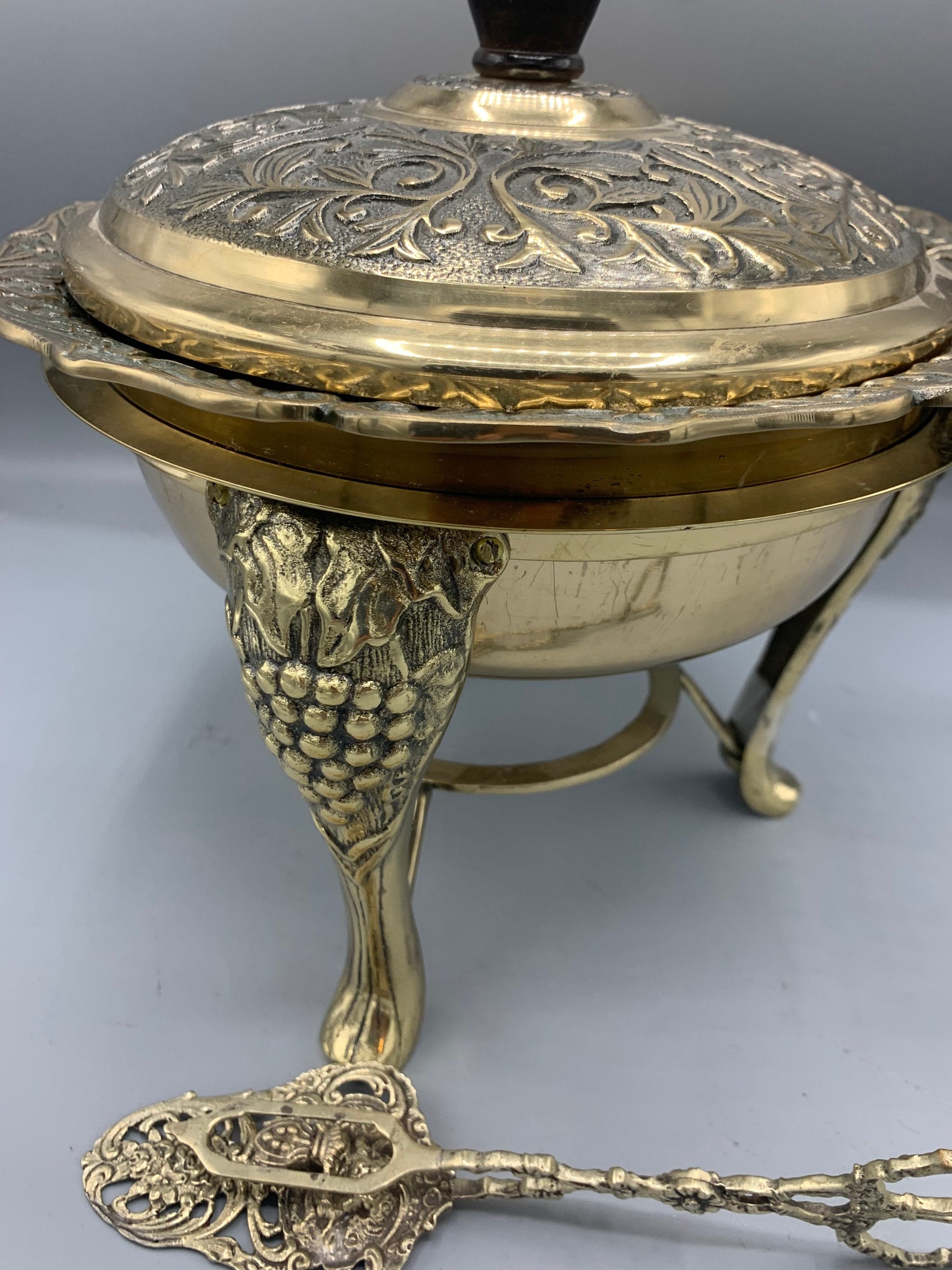 Rare antique ornate brass chafing dish and matching serving Etsy