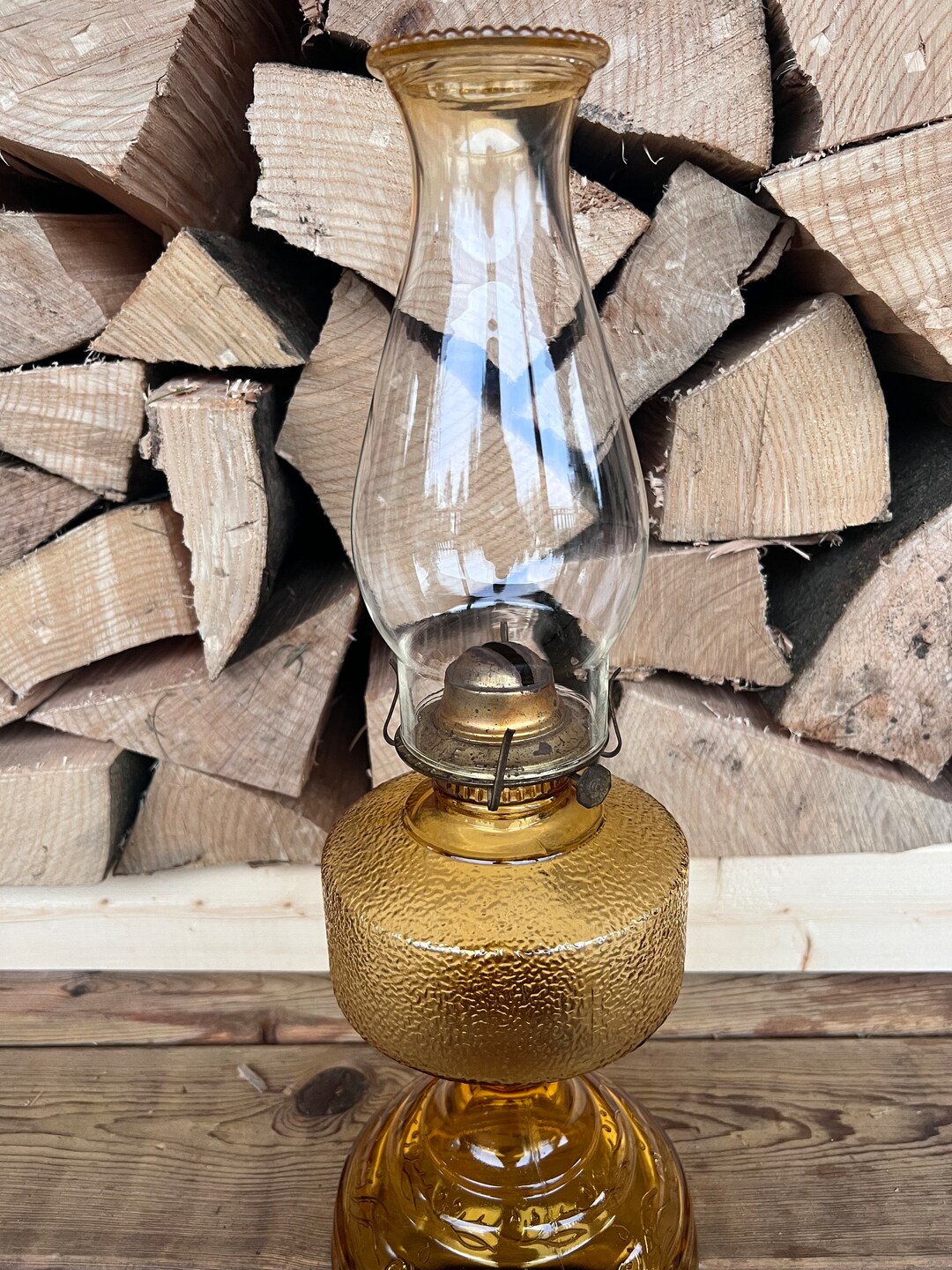 Old Eagle Kerosene/oil Lamp/ Pedestal Oil Lamp Amber Glass Etsy