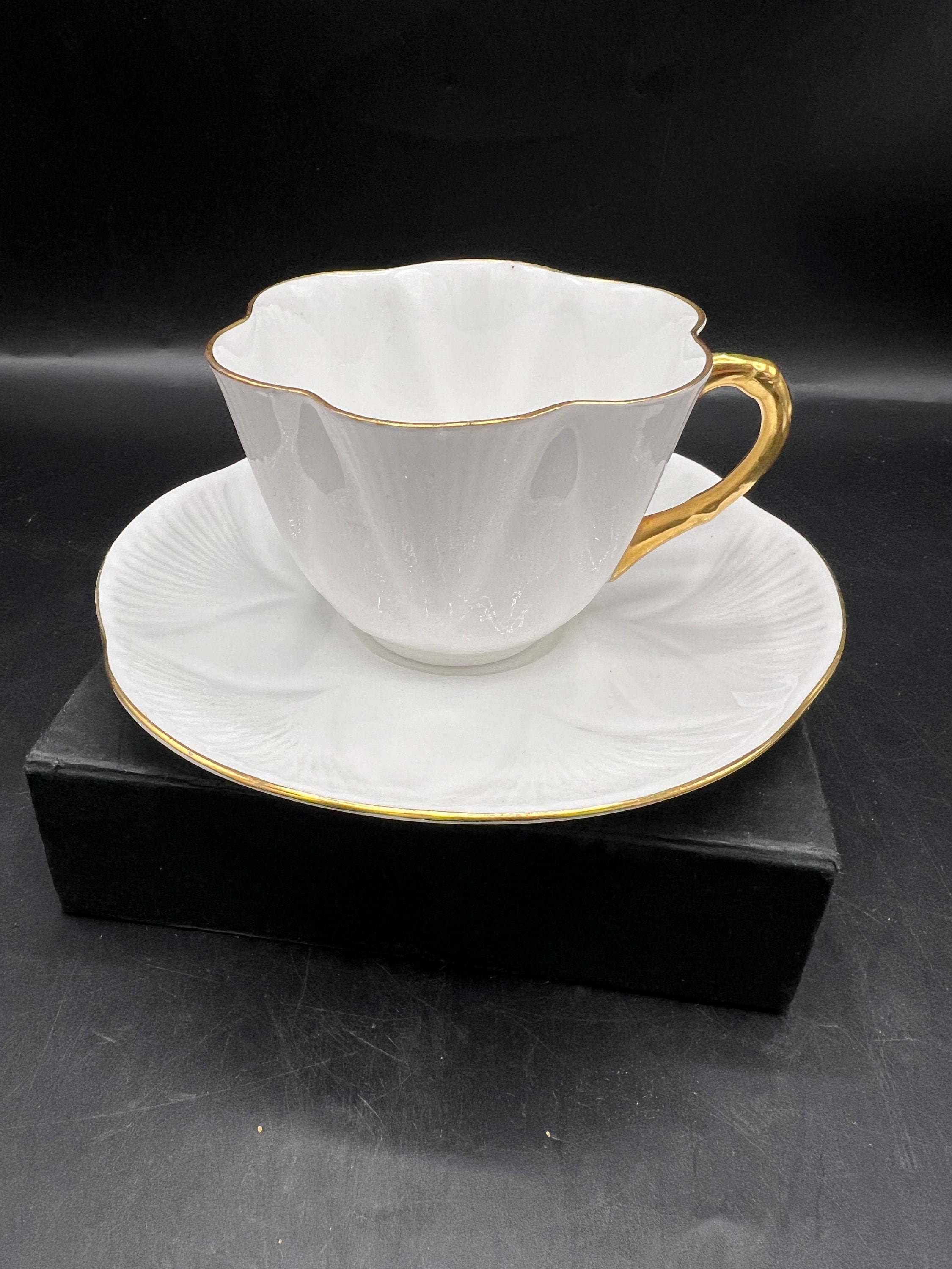 Vintage White Regency Shelley Teacup & Saucer With Gold Trim