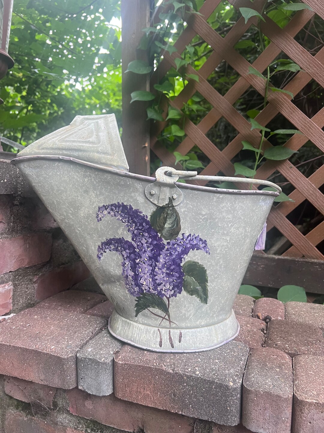 Vintage Reeves Coal Ash Bucket Fireplace Hog Scuttle Galvanized Hand