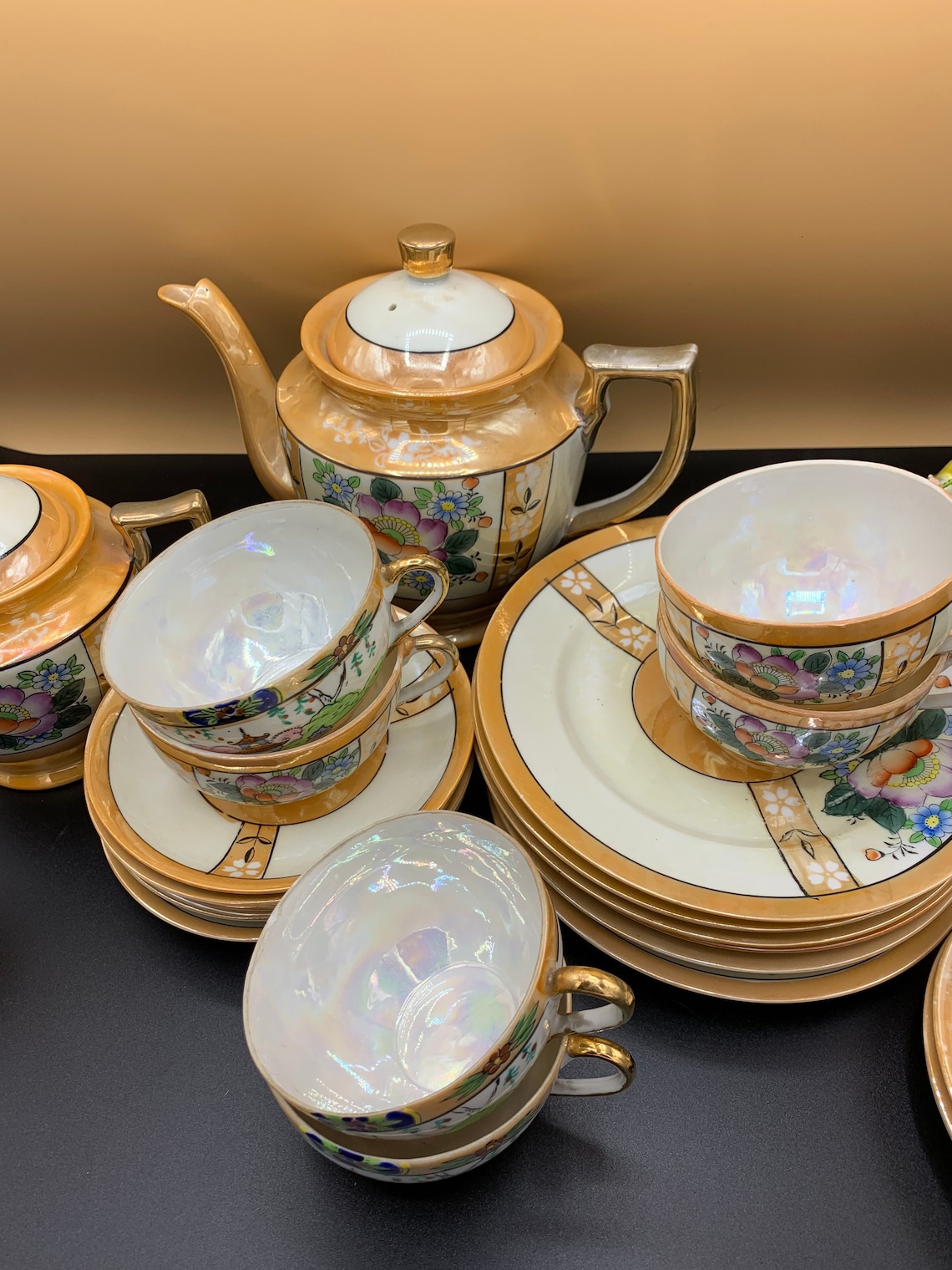 Vintage peach color lusterware japanese tea set for six Etsy