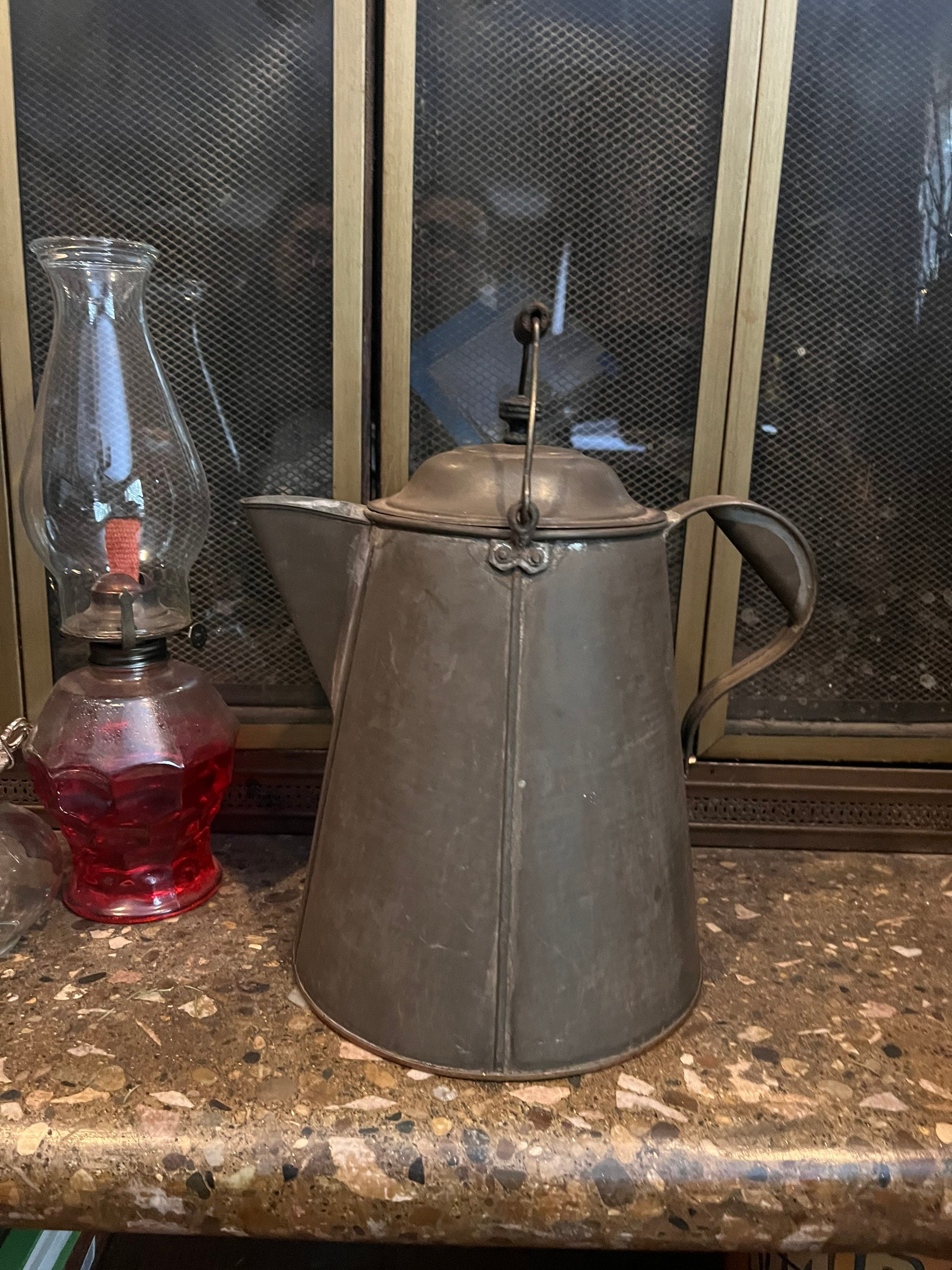 Antique Copper Campfire Coffee Pot/ Cowboy Coffee Pot/ Large 2 Gal