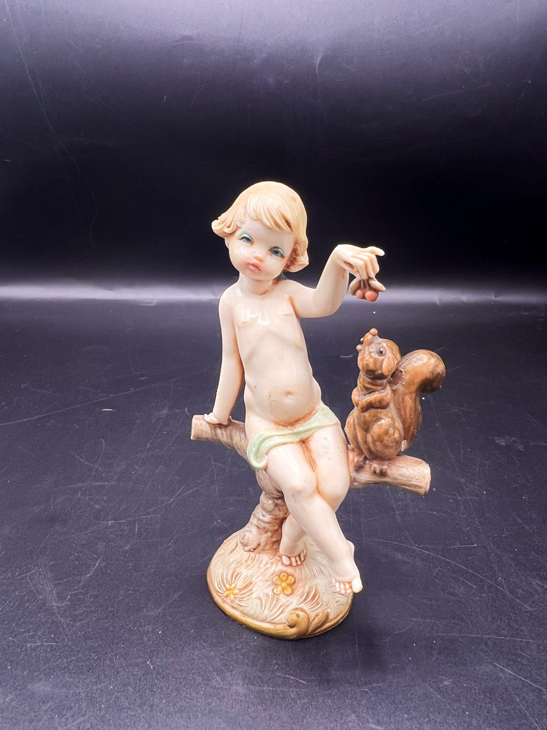 Vintage FONTANINI DEPOSE ITALY Cherub Child With Squirrel , No 713