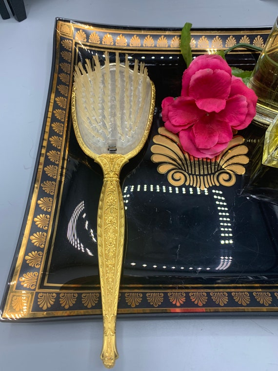 Vintage Ornate Gold Color Nylon Hair Brush - Etsy Canada display picture 2