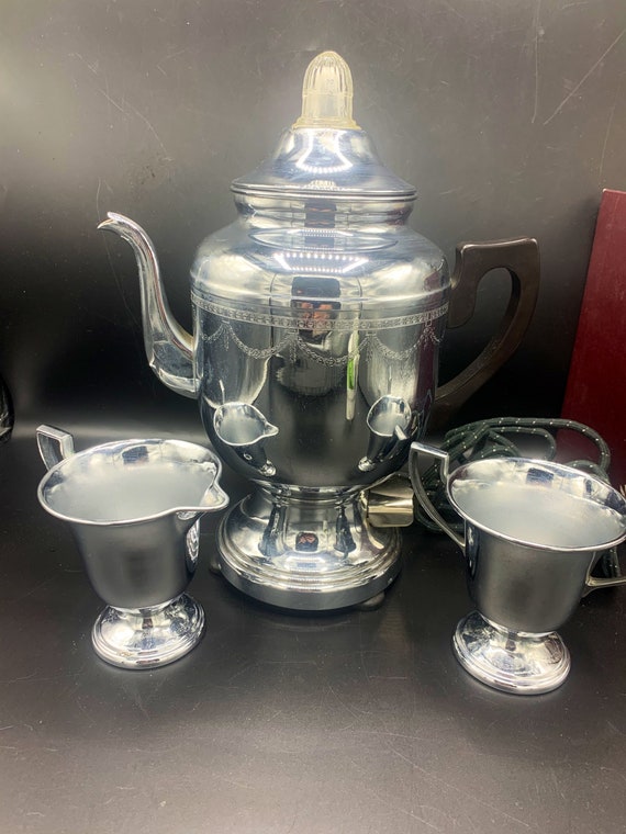 Farberware Chrome Percolator Coffee Pot Set, Faberware Chrome Plated Electric  Coffee Pot, Farberware Coffee Pot With Cord and Insides, Good 