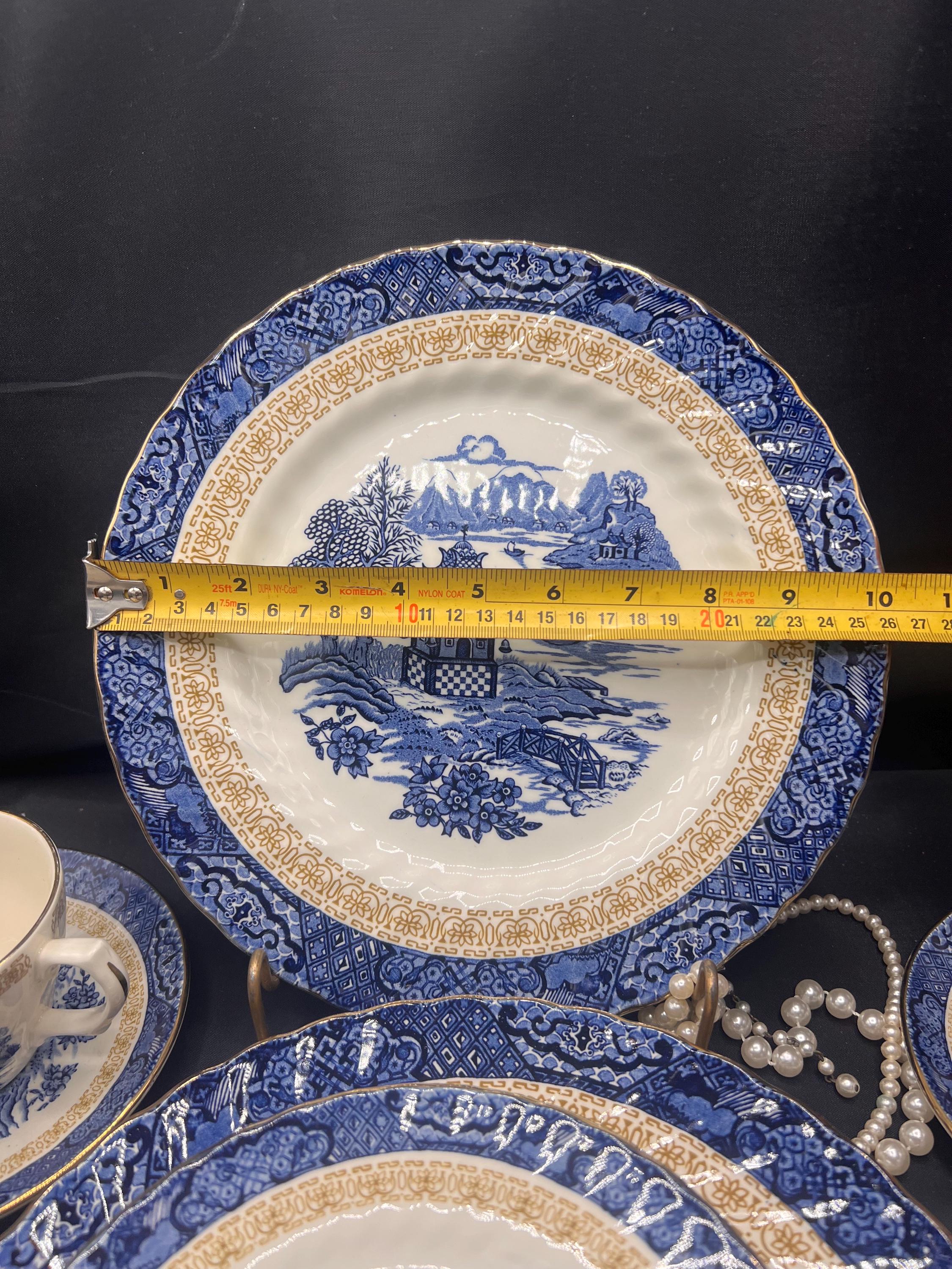 Antique Style Blue White and Gold Blue Chinoiserie Stamped