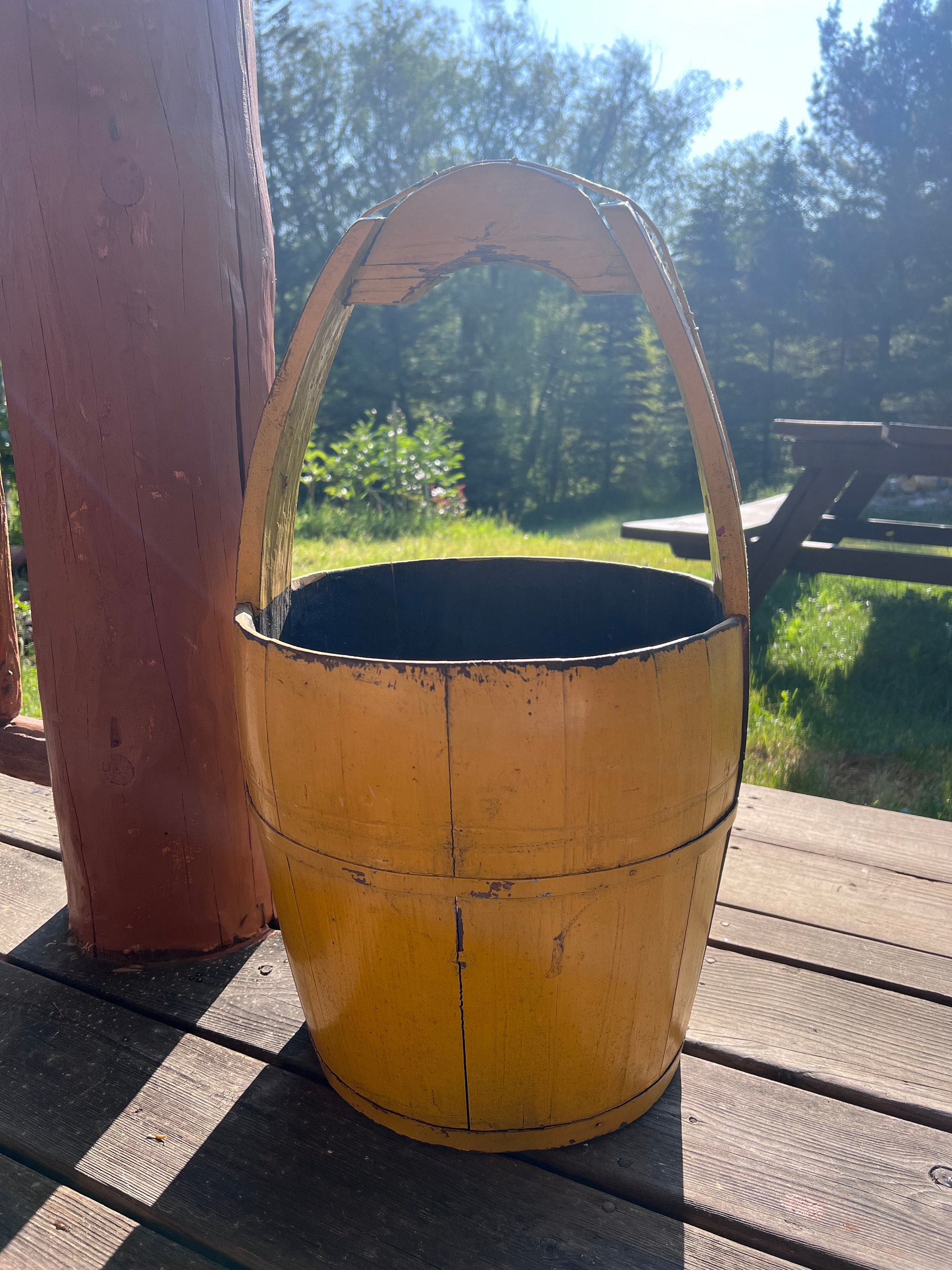 Rustic Wood Well Bucket With Handle Large Bucket Rustic Decor