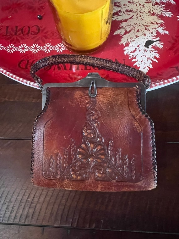 Vintage Antique Gothic Victorian Leather Purse Bag Genuine