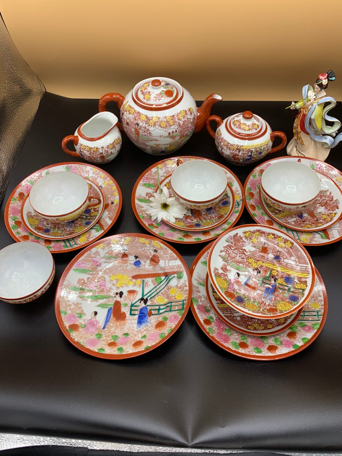 Kutani Geisha Girl Vintage Japanese Porcelain Tea Set 18 Etsy