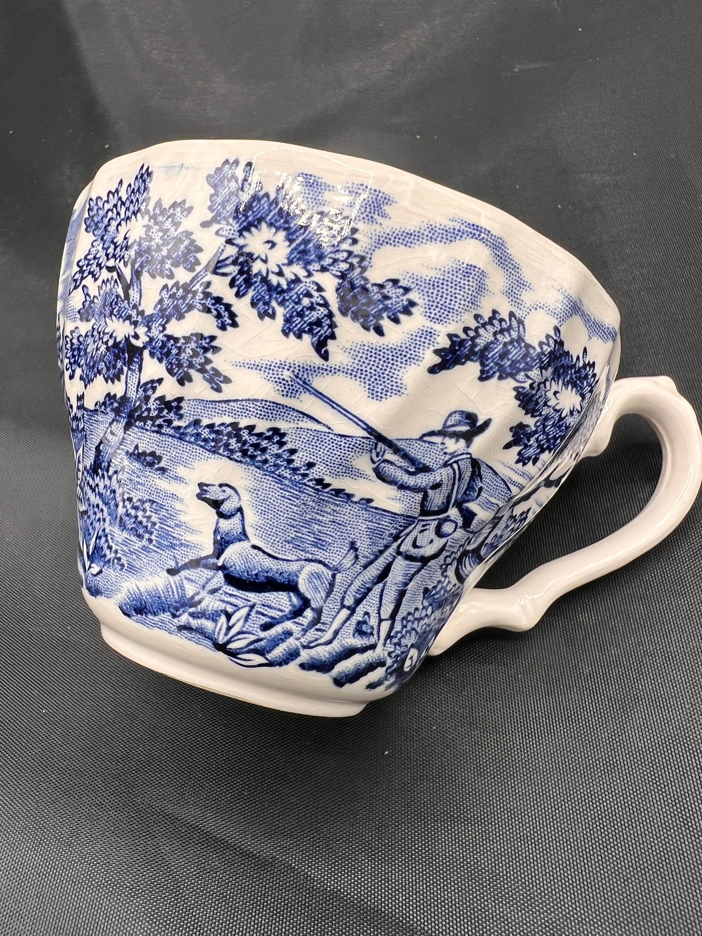crown Staffordshire China Hunting Scene Tea Cup Saucer