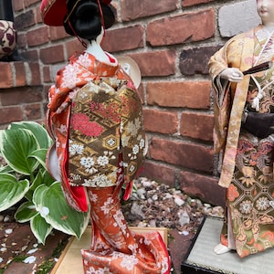 Vintage Japanese Geisha , Japanese 'maiden With Hats' DOLL Red Silk