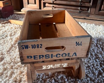 Vintage Hand Made Wood Pepsi Crate Wagon With Metal Trim