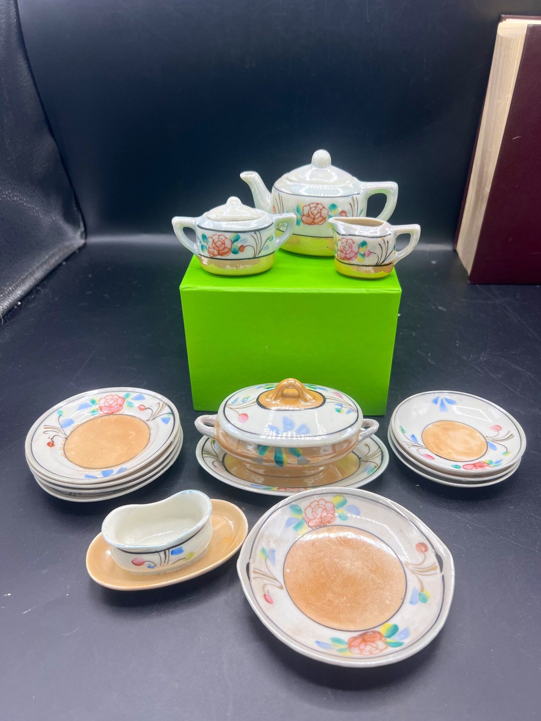 15 Pieces Miniature Lusterware Japan Porcelain Children Dinnerware Set ...
