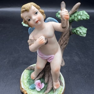 Vintage Antique Porcelain Capodimonte Angel Cherub ceramic Figurines Statue