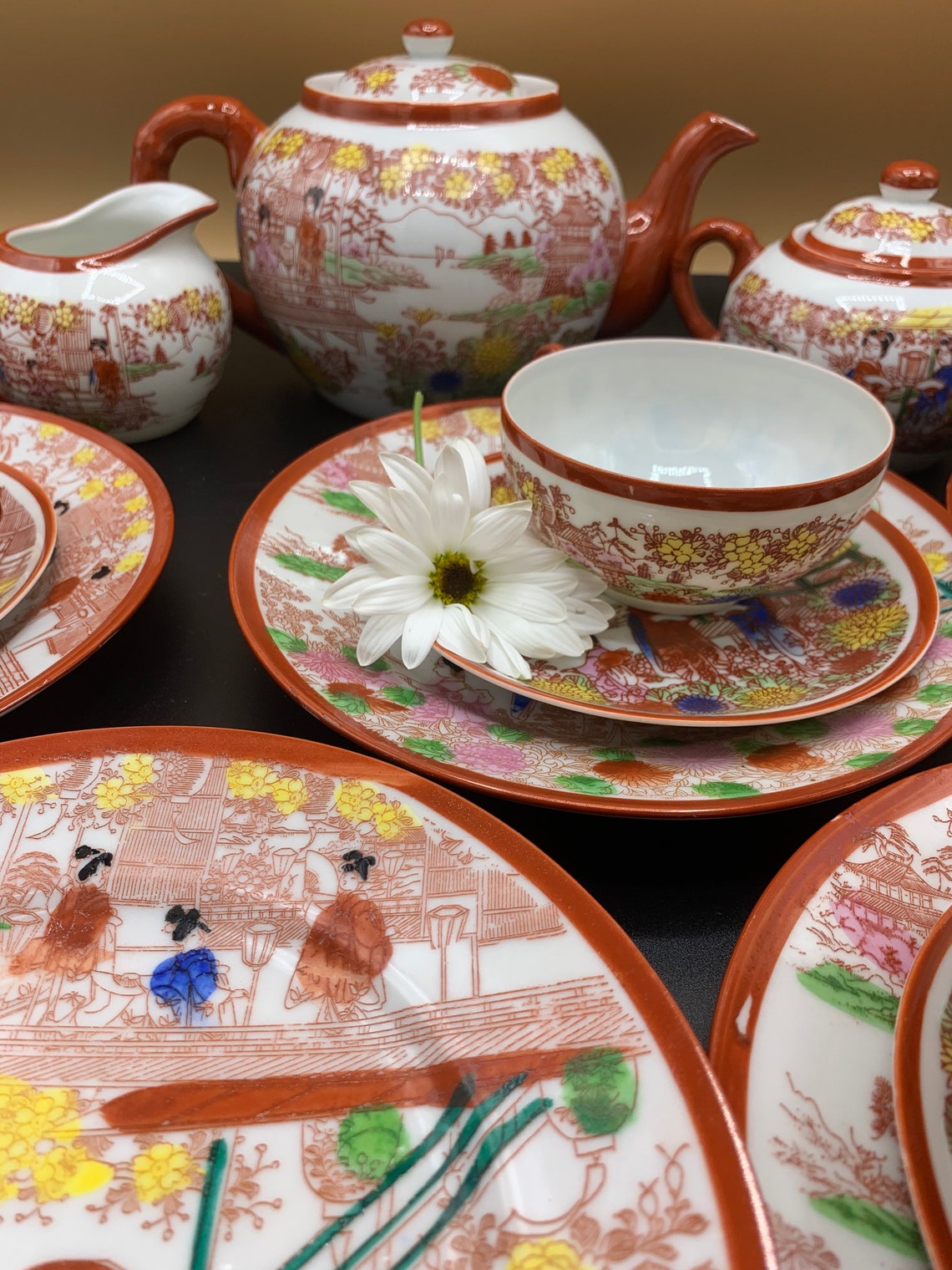 Kutani Geisha Girl Vintage Japanese Porcelain Tea Set 18 Etsy