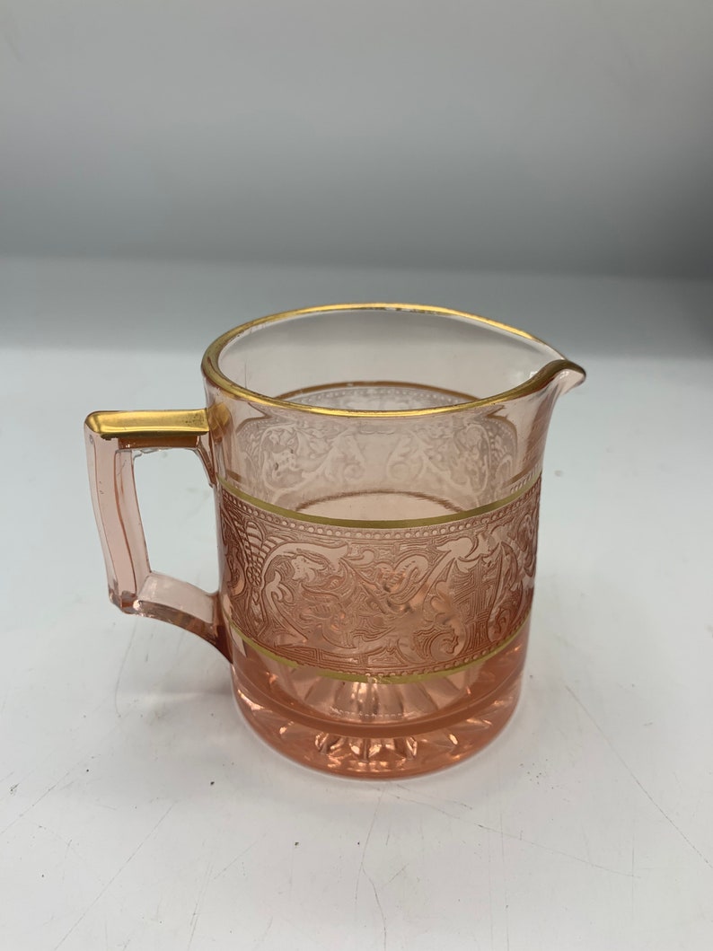 Vintage Etched Pink Depression Glass Creamer and Sugar With Etsy Ireland