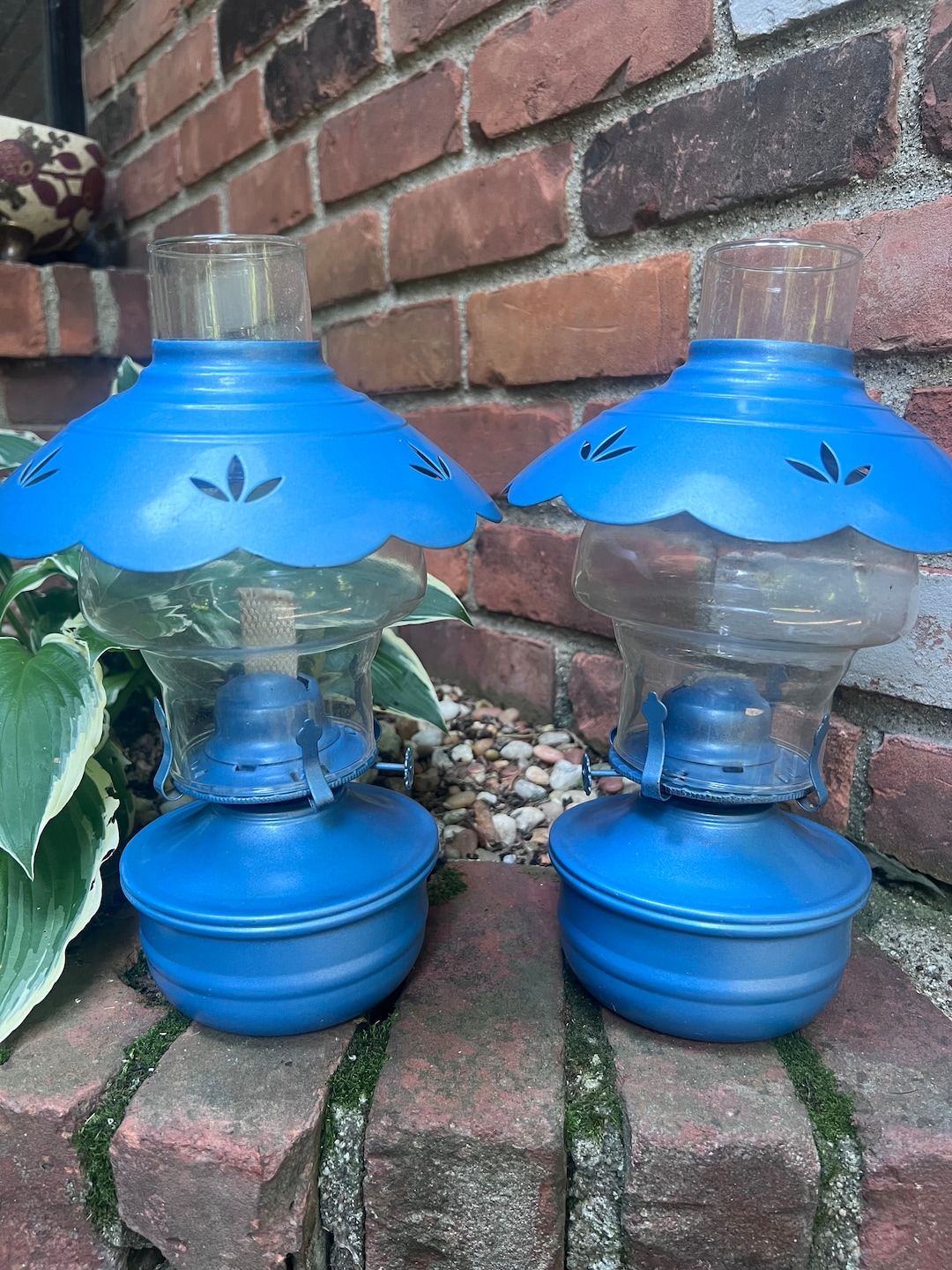 Vintage Oil Lamp Lamplight Farms Oil Lamp/ Blue Tin Lamp Etsy