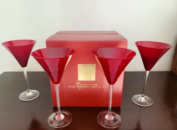 LENOX Signed Holiday Gems Ruby Red 4 Martini Glass Goblets New in Box 