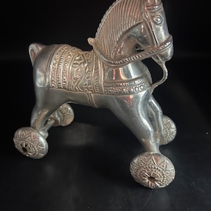 Late 19th Century Antique silver plated Temple Toy Horse on Wheel