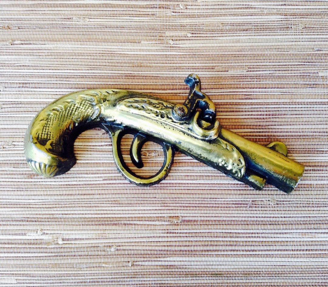 Vintage Brass Color Flintlock Pistol Gun Metal Wall Hanging Etsy