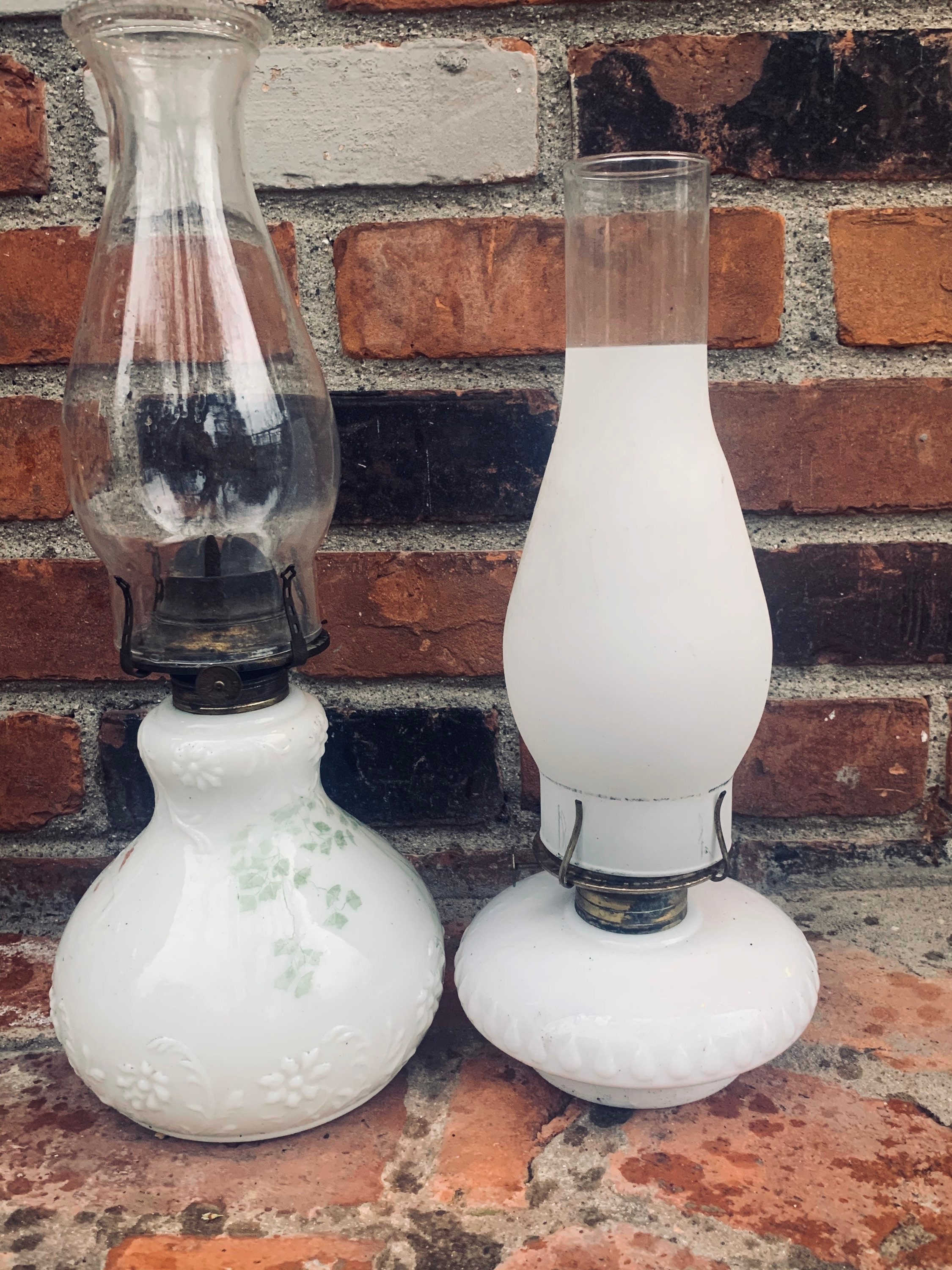 American Vintage Milk Glass Oil Lamps . Sold Individually / Etsy