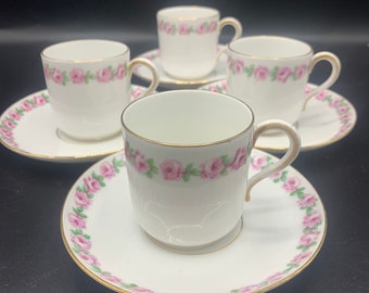 Antique Vintage D & C France L Bernardaud and Cie Limoges Floral Cup and Saucer set of 4