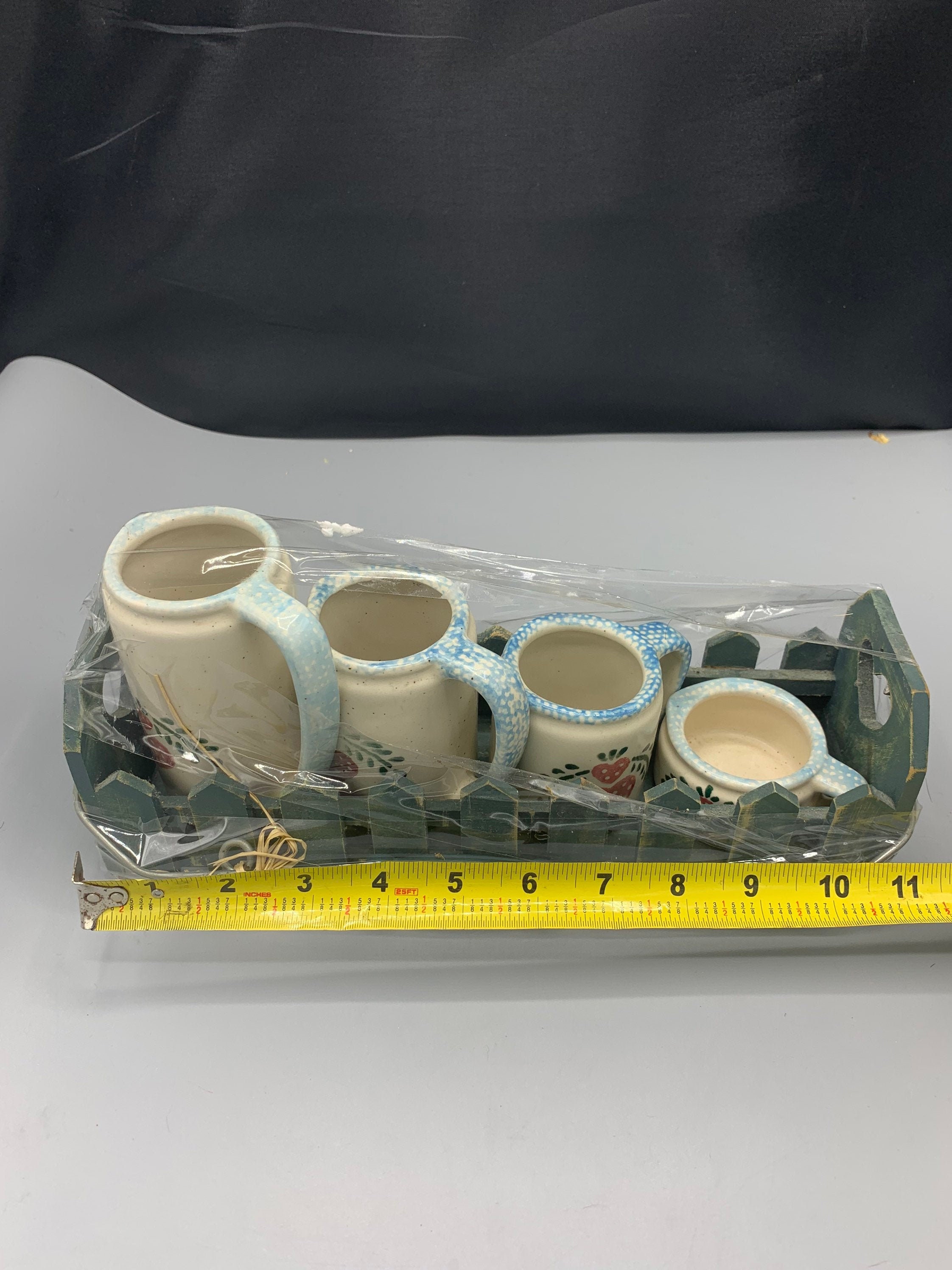 Set of Ceramic Measuring Cups With Wood Holder Measuring Etsy