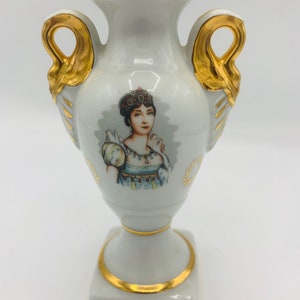 Vintage Porcelain de France Josephine Napoleon era portrait 6” vase, portrait vase hand painted/ elegant double handles vase