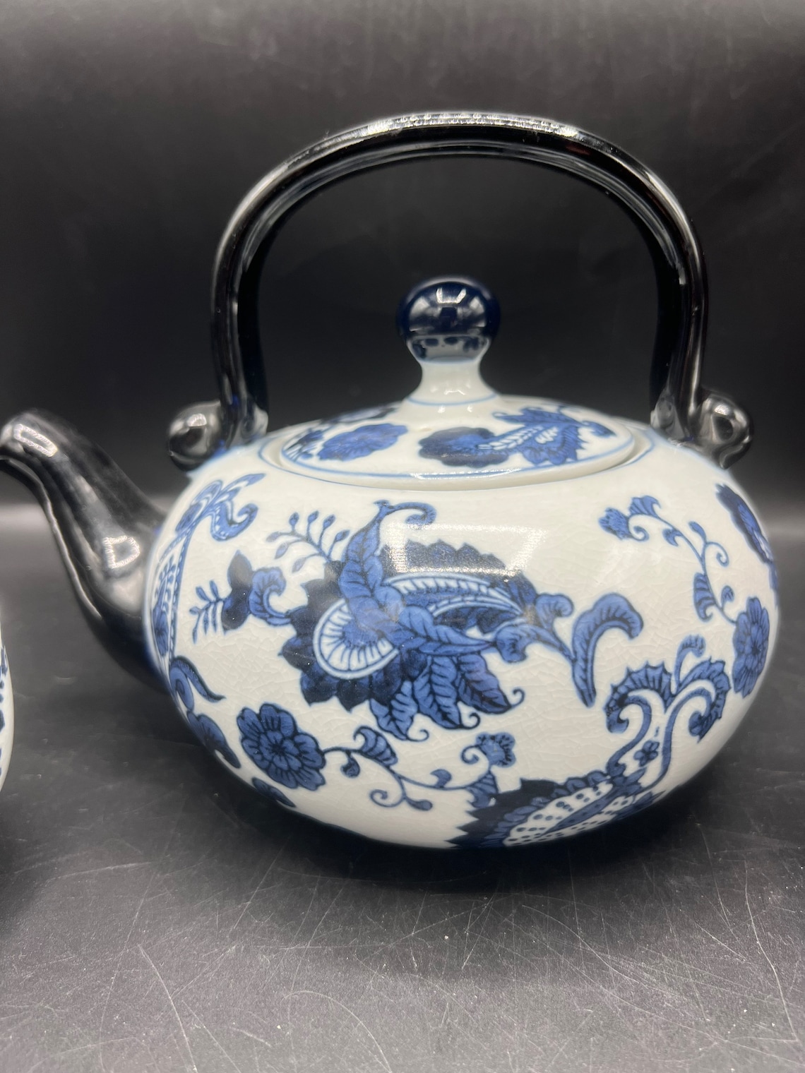 Pier One Blue China Tea Set Teapot and 3 Tea Cups Etsy