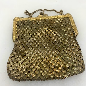 Antique Victorian mesh purse, metallic golden purse / evening purse/ vintage gold bag