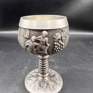 Chalice Goblet Antique French Tinplate Wine Glass Wine Ceremony Cup Decor Grape Bunches and Relief Figures
