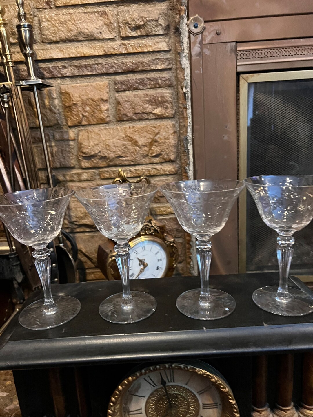 Vintage Etched Flower and Laurel Leaf Cordial/tulip Coupe Cocktail