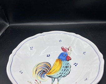 Deruta Italian Ceramic Rooster Oval Bowl & Hand Painted Tuscan