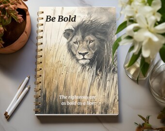 Quaderno a spirale Be Bold Lion - Diario ispiratore per menti creative, regalo per studenti, artisti, scrittura, regalo cristiano