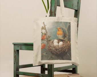 Bird Vintage Nature-Inspired Cotton Canvas Tote Bag, Eco-Friendly Shopping Bag, Mother's Day, Bird Lover Tote, Bible Verse, Christian Gift
