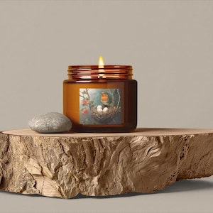 Coconut Apricot Scented Candles, Bird Nest Decor, Aromatherapy Gift, Natural Wax Candle, Home Fragrance, Spring Decor, Eco-Friendly image 1