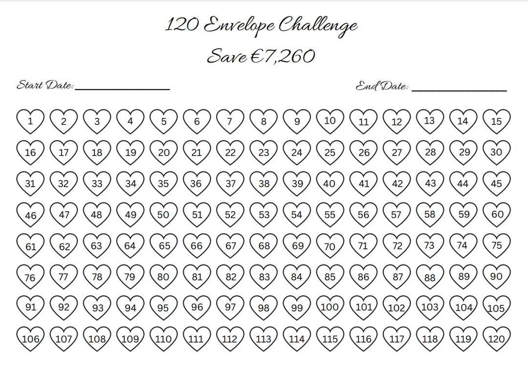120 Envelope Money Saving Challenge Tiktok Savings Challenge Printable