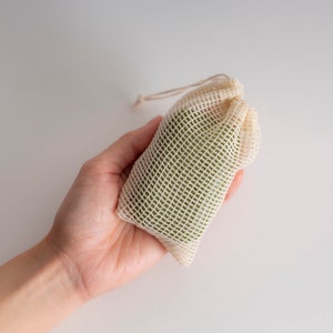 Sac économiseur de savon en coton biologique | Soins personnels zéro déchet | Salle de bain respectueuse de l'environnement | Echanges durables | routine de soins de la peau minimaliste | Biodégradable