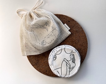 Discos de algodón orgánico / Toallitas faciales reutilizables / Cuidado de la piel ecológico / Cero residuos / Discos lavables / Cuidado personal natural / Matisse Line Women Art