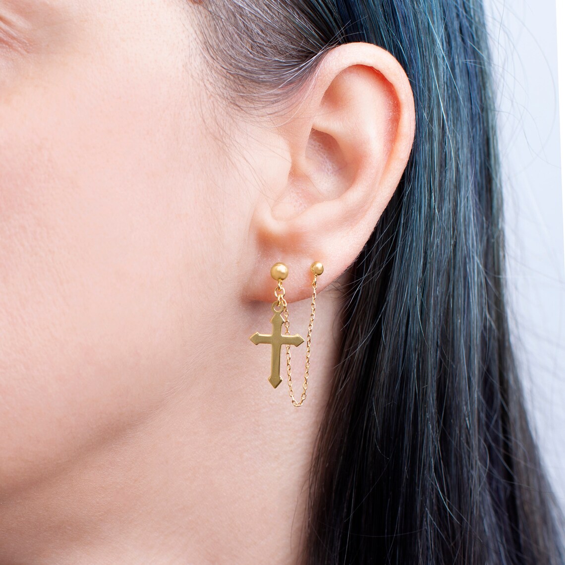 Dangle Cross Earringsdainty Cross Earringsdangle Cross Chain Etsy