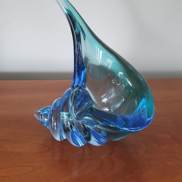 Alfredo Barbini Murano Blue Green Art Glass Nautilus Shell