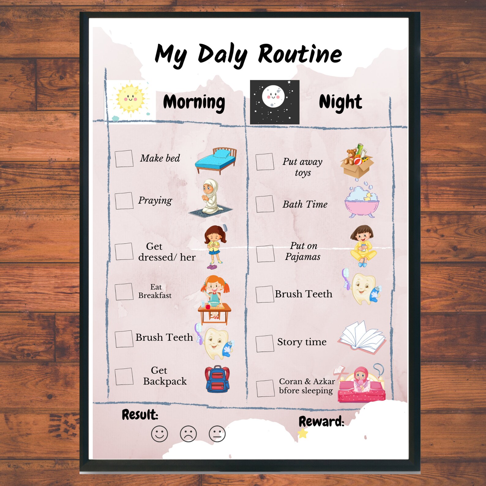 Muslim Kids Chore Chart Morning And Night Routine List Etsy
