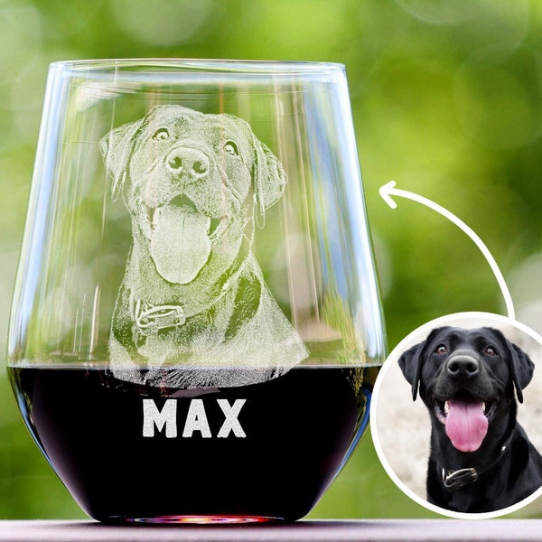 Personalized Wine Glass Gift for Dog Mom -  Engraved Pet Memorial Gifts from Photo