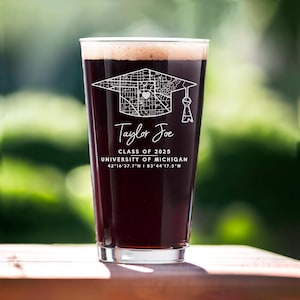 Custom College Map Graduation Pint Glass - Personalized Grad Gift for Graduates, Class of 2025