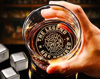 Personalized FireFighter Retirement Gifts  - Custom Thank you Whiskey Glass for Fire Dept