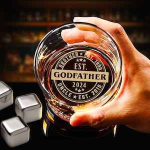 Custom Father&#39;s Day Gifts for Godfather - Personalized Godfather Gift on Rock Glass - Whiskey Glass Gifts for Uncle