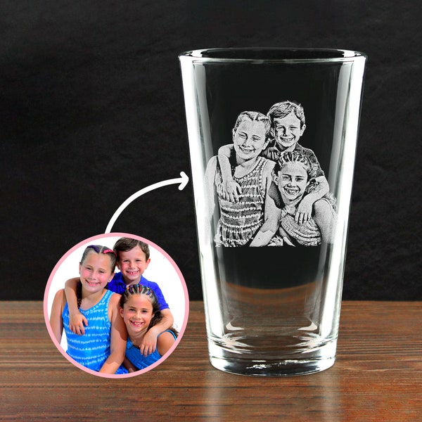 Custom Pint Glass with Kid Photo for Dad - Personalized Christmas Gifts from Grandkids