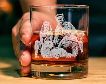 Personalized Whiskey Glass - Custom Etched Text Or Logo - Laser Engraved Gift For Whiskey Lovers