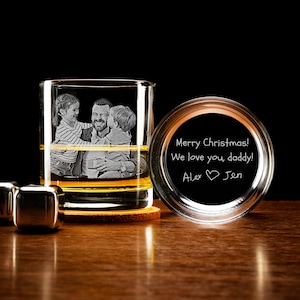 Vaso de whisky con foto y escritura a mano personalizados: regalo de Navidad personalizado para papá